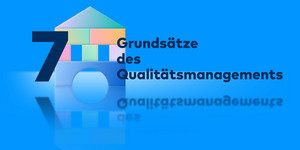 Blog Banner die 7 Grundsätze des Qualitätsmanagements — ein Haus gebaut aus 7 Bausteinen